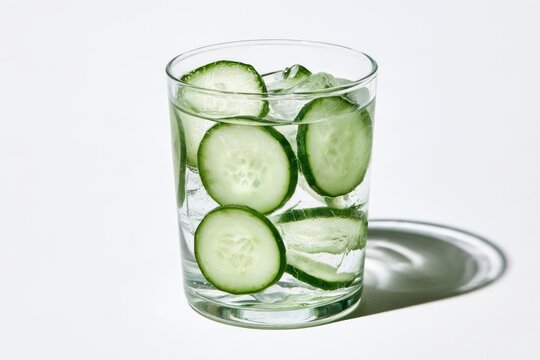 Fresh Refreshing Cucumber Water with Ice Cubes in Glass Healthy Detox Drink Concept