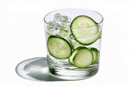 Fresh Refreshing Cucumber Water with Ice Cubes in Glass Healthy Detox Drink Concept