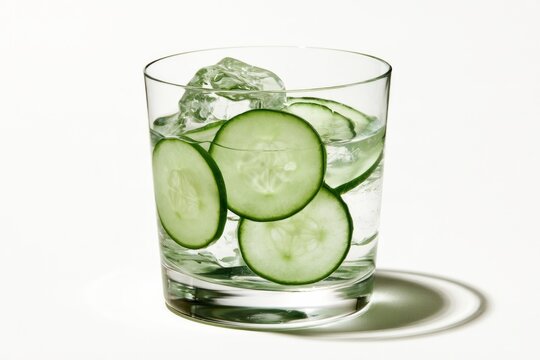Fresh Refreshing Cucumber Water with Ice Cubes in Glass Healthy Detox Drink Concept