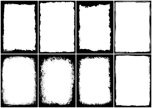 Set of eight distressed grunge rectangular frames with copy space