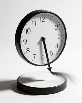 Conceptual minimalism of balancing clock as a metaphor for fleeting time, deadlines, and missed opportunities.