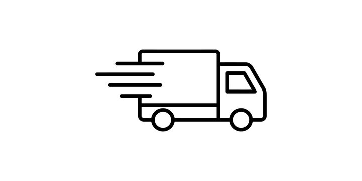 Fast delivery truck icon outline moving cargo van logistics transport service concept.