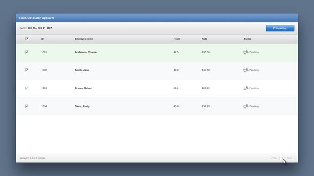 Digital Timesheet Batch Approval Process on Corporate Software Interface