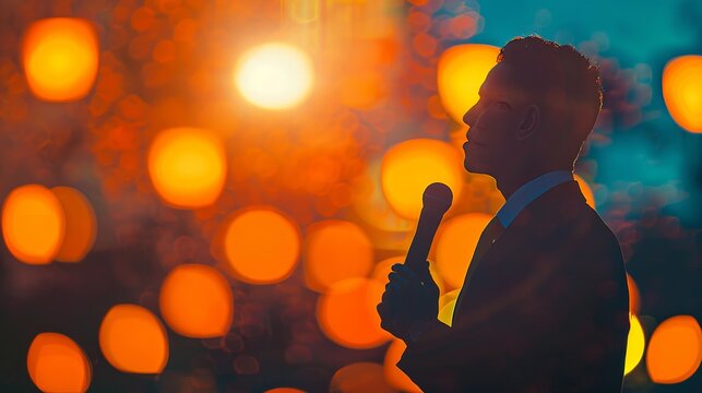 Politician speaking to audience during election campaign, showcasing public speaking skills