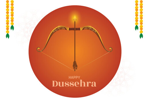 Happy Dussehra Greeting Banner Vector Design with Elegant Lord Rama Bow and Arrow