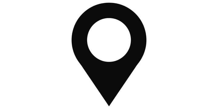 Black map location pin icon for navigation software and geographic tagging interfaces.