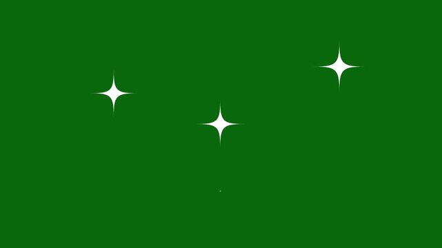 Twinkle star glitter sparkle, white cartoon, doodles style stars blinking, glitter on green screen background, night sky. Glowing stars sparkle on transparent background. 4K animation