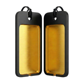 Two modern black and gold rectangular objects isolated on a