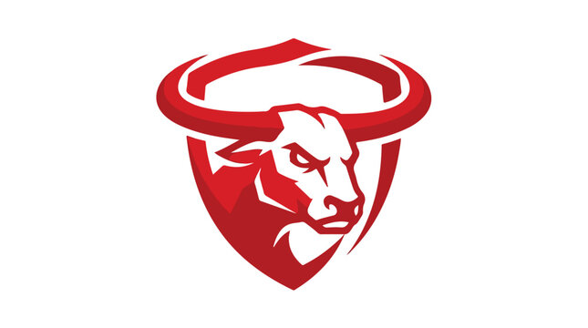 Red bull logo design featuring aggressive animal head inside protective shield symbol for brand identity