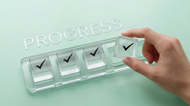 Hand flipping checkboxes on progress indicator for success