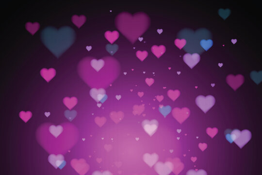 Pink and Purple Glowing Hearts Light Overlay on Black Background