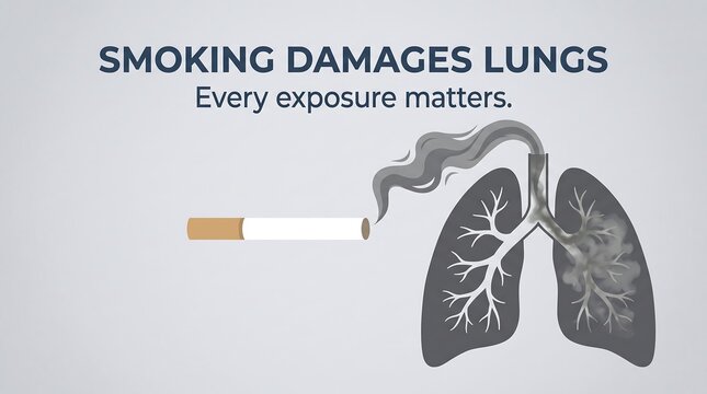 Smoking damages lungs medical vector infographic highlighting cigarette smoke exposure and toxic pulmonary tissue impact