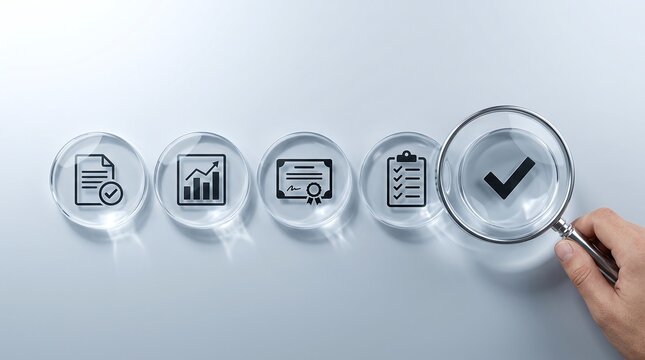 Process Verification With Checklist And Magnifying Glass Over Icons