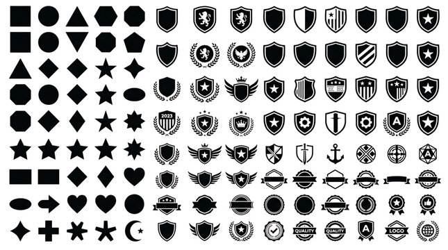 Set of black geometric shapes and abstract icons