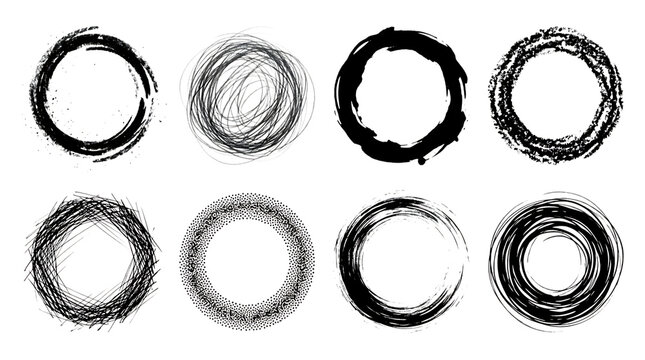 Set of black hand drawn ink circle frames