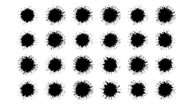 Set of black ink splatter dots in a grid pattern