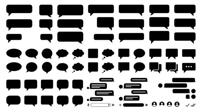 Set of black speech bubble icons on white background