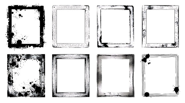 Set of eight black grunge square frames