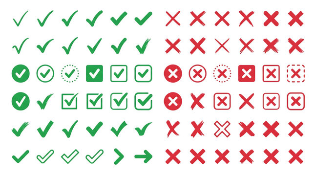 Set of green check marks and red cross icons