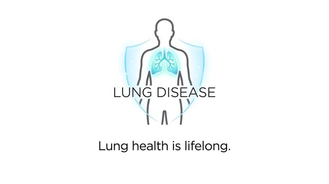 Lung disease vector banner featuring human respiratory system and immune defense shield