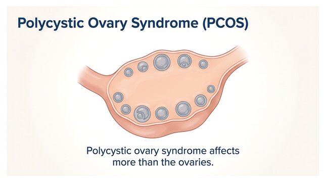 Polycystic ovary syndrome medical vector illustration explaining endocrine system health issues and hormonal imbalance symptoms affecting women worldwide