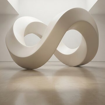 Elegant mobius strip sculpture in a minimalist interior with soft lighting and reflections