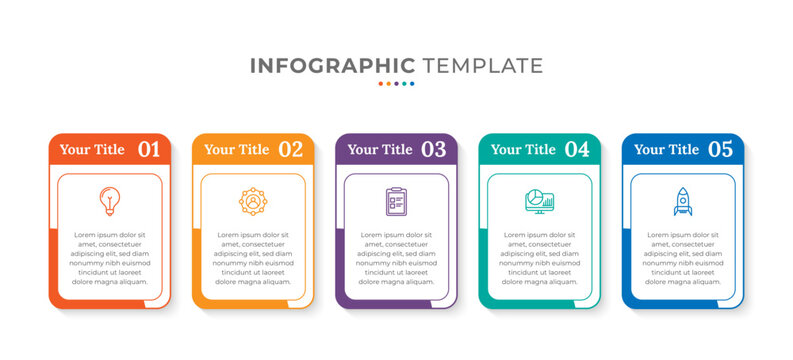 Business infographic template with icons and five steps or options for process diagram, workflow layout, presentation, banner, and flowchart.