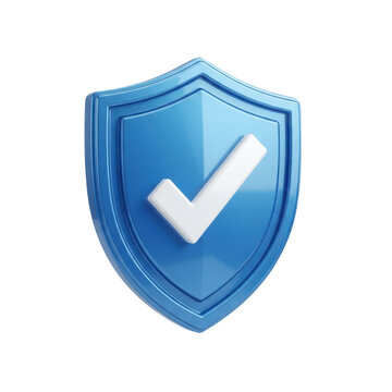 Blue security shield with check mark icon isolated on a transparent