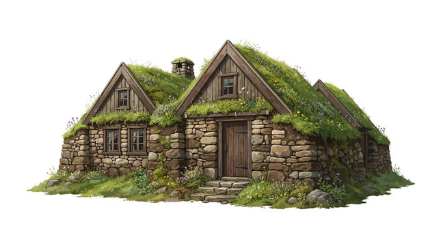 Icelandic turf house illustration concept vector illustration for creative projects and modern business isolated background element