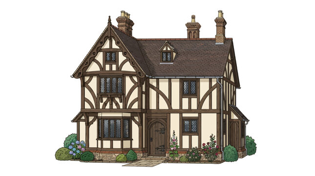 English Tudor house illustration concept vector illustration for creative projects and modern business isolated background element