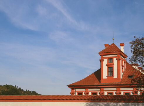 European Historic Building Against Clear Blue Sky. Prague.
