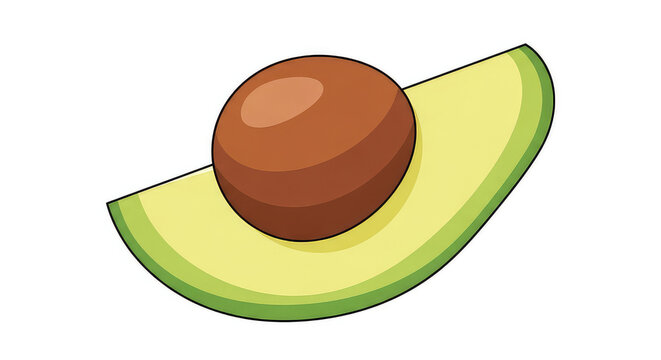 Fresh avocado slice with pit isolated on white background