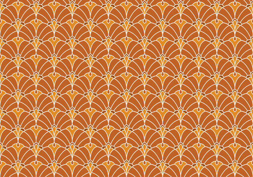 Orange Art Deco Fan Seamless Vector Pattern Background