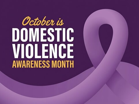 October is domestic violence awareness month purple ribbon graphic design for social media and campaigns against abuse.