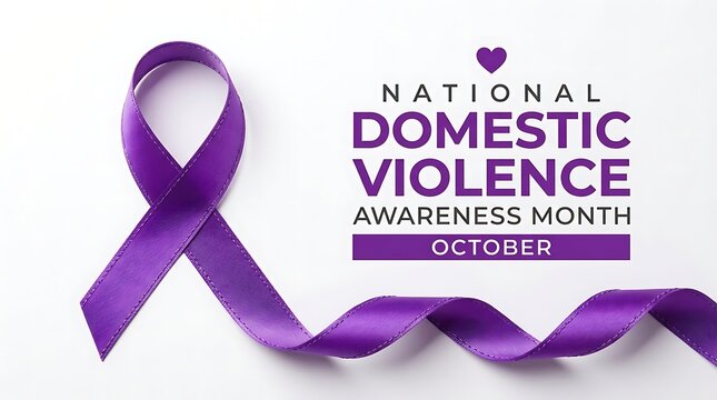 Purple ribbon and text declare national domestic violence awareness month in october a significant public health initiative for safety and support.