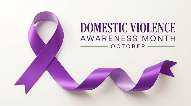Purple ribbon symbolizes domestic violence awareness month in october with clear text and simple background a public health campaign.