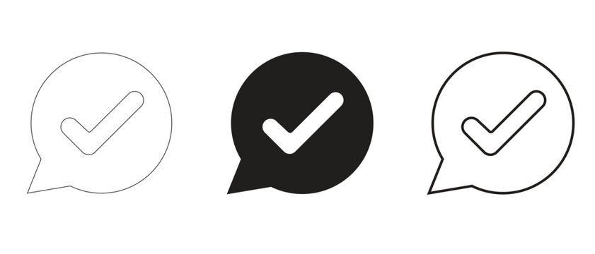 Checkmark Speech Bubble Triple Icon illustration for positive communication confirmation   