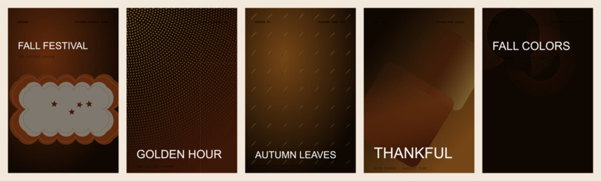 Fall festival gradient background template collection. Features autumn colors, golden hour tones, and thankful quotes. Modern mobile screen design for seasonal promotions and greeting cards.