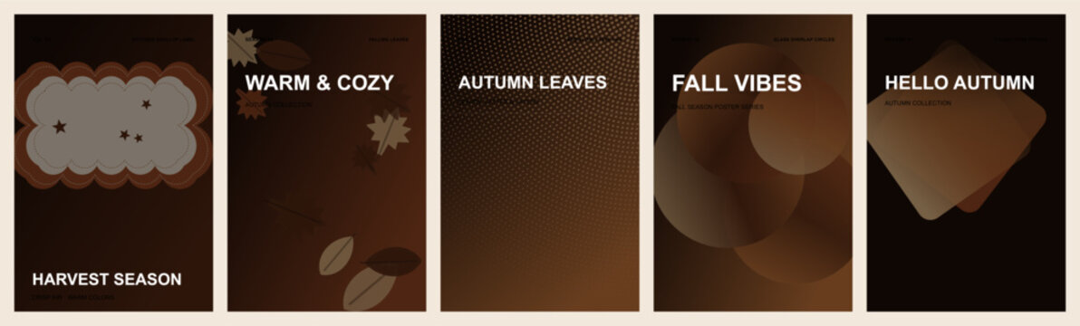 Autumn gradient social media post template set. Features brown color palette, leaf silhouettes, and typography. Modern minimal design for seasonal marketing, fall vibes, and holiday greeting.