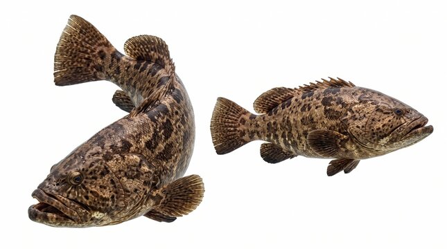 Two brown marbled grouper fish isolated on white background