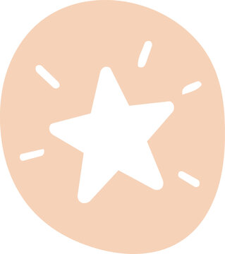 A bold black five-point star with radiating accent lines centered on a soft beige circular background in a simple minimalist style.