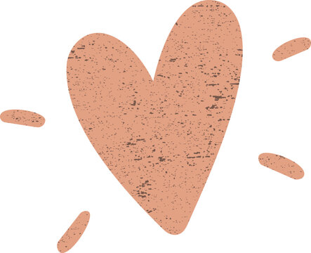 A textured peach heart with playful radiating accent lines creates a warm hand-drawn decorative illustration.