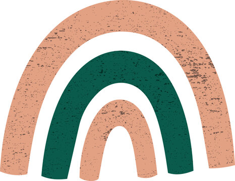 A minimalist textured rainbow arch in peach and dark green with a distressed hand-drawn finish.