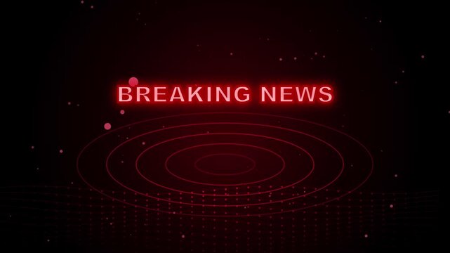 Breaking news broadcast intro motion with red neon text and digital pulse background, news intro motion digital