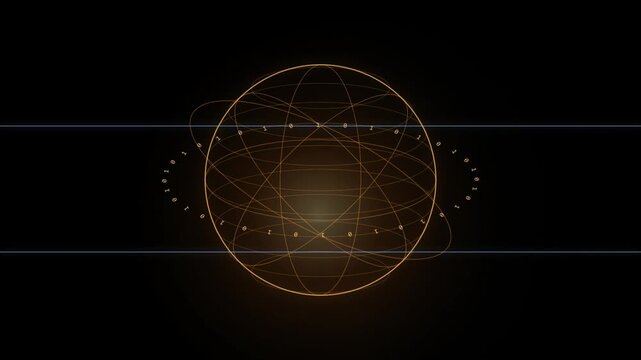 Digital global network connection abstract background, with rotating binary, code rings and, data flow animation
