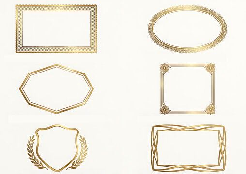 Elegant Gold Frame and Border Vector Set with Luxury Metallic Designs, Decorative Borders, and Vintage Crests