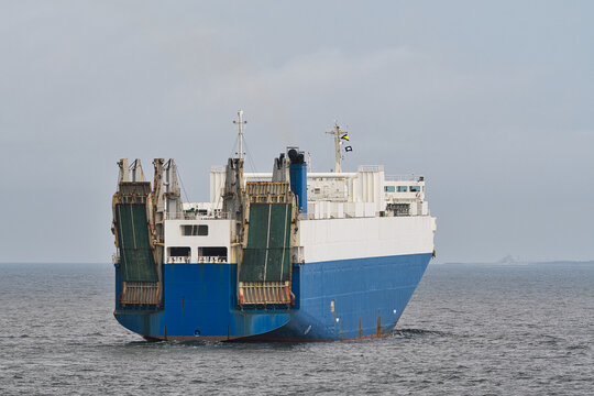 Vehicle carrier RO-RO cargo ship underway at sea