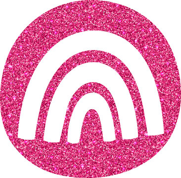 A sparkling pink glitter rainbow symbol with bold curved arches isolated on a clean
