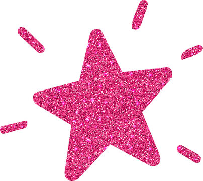 A sparkling pink glitter star with radiating accent lines isolated on a clean