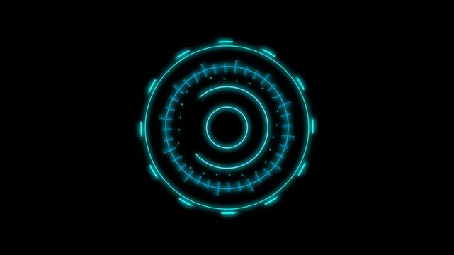 Neon blue hud circular interface animation, futuristic digital data loading sci-fi technology overlay for ui
